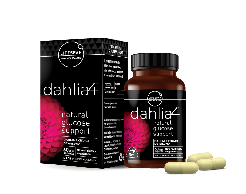 Dahlia4 Natural Glucose Support capsules are a natural dietary supplement, sold in boxes of 60 vege-capsules